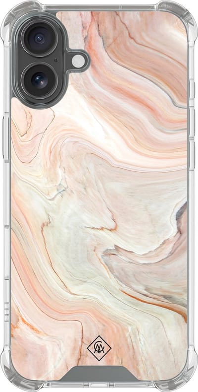 Casimoda® hoesje - Geschikt voor iPhone 16 - Marmer Waves - Shockproof case - Extra sterk - Siliconen/TPU - Bruin/beige, Transparant