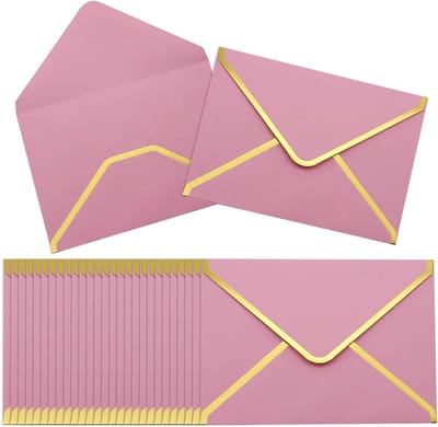 100 Roze Miniatuur Enveloppen 12x17 cm met Gouden Rand voor Uitnodigingen