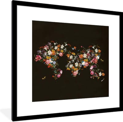 Poster in lijst - Fotolijst 40x40 cm - Posters - Wereldkaart - Rozen - Lelie - Bloemen - Posterlijst zwart - Decoratie - Wanddecoratie woonkamer - Muurdecoratie slaapkamer