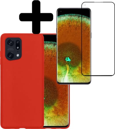 Hoesje - Met Screenprotector - Geschikt voor OPPO Find X5 - Sterk & Shockproof - Back Cover - Siliconen Case - Telefoon Hoes - Telefoonhoesjes - Rood