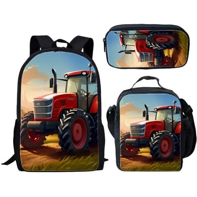 Klassieke Populaire Farming Simulator tractor 3D Print 3 stuks/Set leerling Schooltassen Laptop Dagrugzak Rugzak Lunchtas Etui