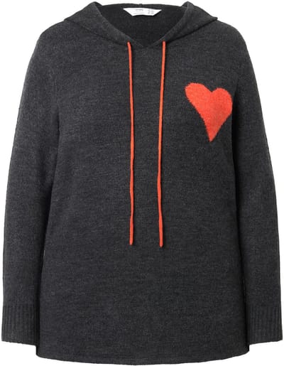 Angel of Style - Dames - Trui met capuchon Straight Fit klein hart - Antraciet - Maat 50+