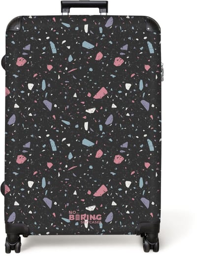 NoBoringSuitcases.com® - Koffer groot - Reiskoffer lichtgewicht - Terrazzo patroon zwart met pastel - Rolkoffer met 4 wielen - Grote trolley XL - 98 liter bagage