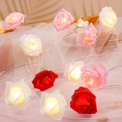 Roos Fairy String Lights, 20 stuks LED Rose Fairy Light Batterij Aangedreven Slaapkamerverlichting voor Valentijnsdag Bruiloft Outdoor Meisjes Slaapkamer Moederdag Verjaardagsfeestje Decoraties（Drie kleuren rozen - warm wit licht）