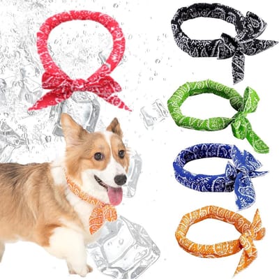 Honden verkoelende bandana - verkoelende sjaal - nekwarmer - zomerse warme dagen (rood-zwart - blauw - groen - oranje)-5 stucks