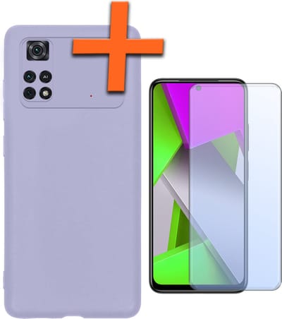 Hoes - Met Screenprotector - Geschikt voor Xiaomi Poco X4 Pro 5G - Sterk & Shockproof - Back Cover - Siliconen Case - Telefoon Hoes - Lila