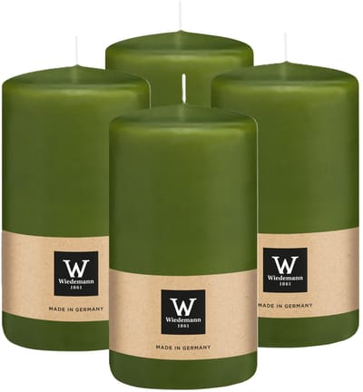 Wiedemann Cilinderkaars/stompkaars - 4x - olijfgroen - 12 x 6 cm - 33 branduren - zuilkaarsen
