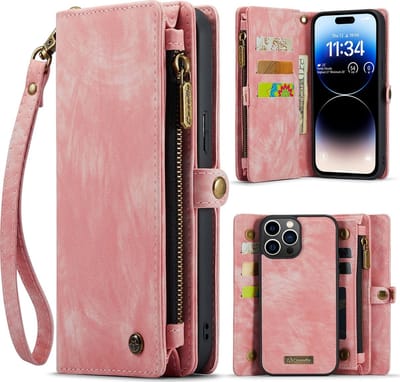 Caseme Telefoonhoesje geschikt voor Apple iPhone 14 Pro Max Hoesje | Caseme 008 Uitneembare 2in1 Bookcase Portemonnee | Pasjeshouder voor 8 Pasjes | Telefoonhoesje voor Pinpas / OV Kaart / Rijbewijs - Roze