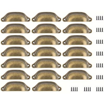 20 stuks antieke messing ladeknopjes, vintage schelpvormige knopjes voor kast, kledingkast, commode, badkamer, kledingkast inclusief schroeven 20-Pack brons