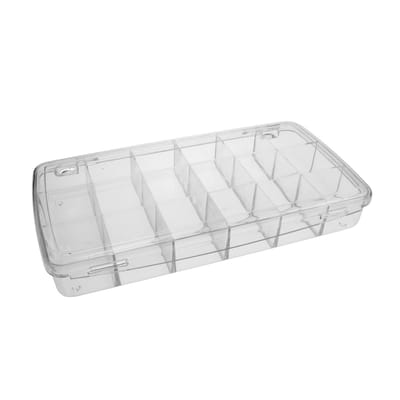 Kunststof doos, met 18 vakken, elk 34 x 34 x 34 mm, met scharnierend deksel, 223 x 120 x 34 mm, sorteerhulp