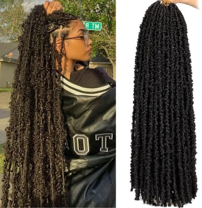 Dailygoods - Xtrend 6 Packs Butterfly Locs 30 Inch Black Pre-Looped Distressed Soft Messy Crochet Hair Faux Locs Extensions 1B#