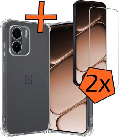 Hoes - Met Screenprotector - 2 Stuks - Geschikt voor OnePlus 15R - Sterk & Shockproof - Siliconen Case - Back Cover - Telefoon Hoes - Shock Proof - Transparant