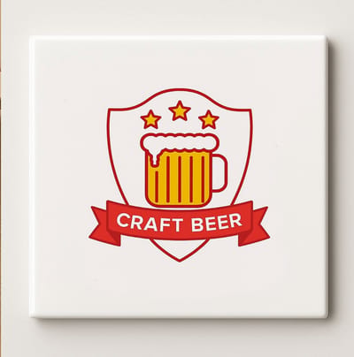Craft Beer Keramische Tegel 15x15 cm – Klassiek Bierpul en Schild Ontwerp – Perfect Cadeau voor Bierliefhebbers & Wanddecoratie voor Café of Bar