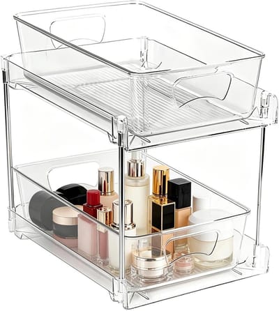 Onderbouw Organizer - Uittrekbare Lade - Ruimte Organiseren - Dubbellaags Systeem - 32 x 20 x 11 cm - Transparant