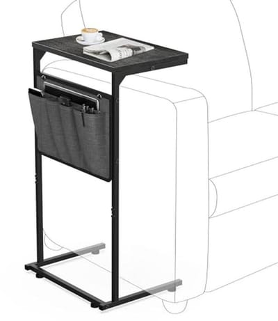 Kleine C-vormige Bijzettafel met Opbergtas - Ruimtebesparende Sofa Tafel voor Woonkamer en Slaapkamer