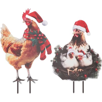 2 Stuks Tuin Kip Prikker Buiten Metaal IJzer Decor Tuinkunst Decoratieve Figuur Ornament brown