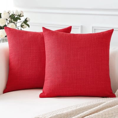 Set van 2 Kussenhoezen voor Kerst - Linnen Decoratieve Vierkante Sierkussens 35 x 35 cm voor Thuisdecoratie - Sofa Slaapkamer Auto (Kerst Rood 14 x 14)