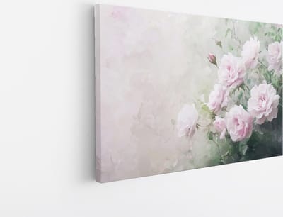 Saammp Canvas Schilderij - Waterverf Bloemen in Pasteltinten - Natuur - Abstract - 45x30 - Foto op canvas - Wanddecoratie - Muurdecoratie Woonkamer - Kantoor Decoratie