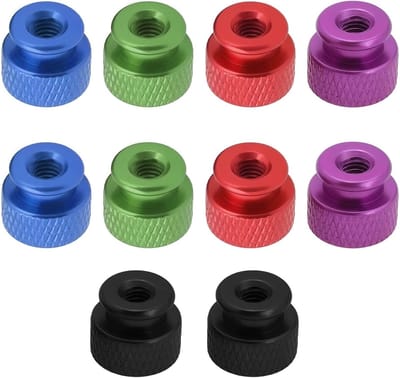10 Stuks Knurled Thumb Nuts M5x0.8mm van Aluminium met Kraag voor Computerbehuizing, Hoog Hoofd en Blinde Gaten