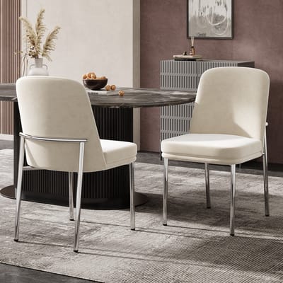 MODENUIT Eetkamerstoel - Modern Minimalistisch - Set van 2 - Dikke Zitting Met Metalen Poten - Velours Beige