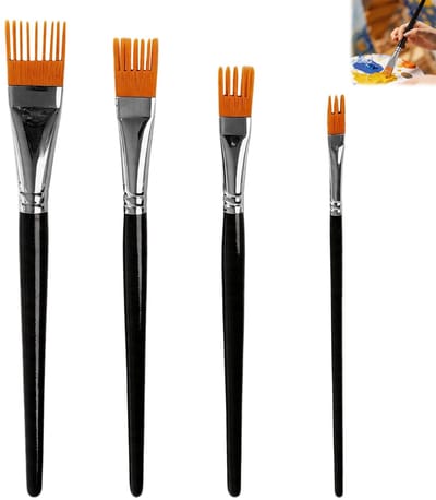 4 stuks kampenselen, grainerpenselenset, professionele platte kampenselen, premium kunstenaarskwasten, platte houten kwast voor kunstenaars, acryl, aquarel en olie