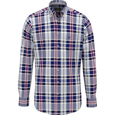 Fynch-Hatton Overhemd Washed Oxford Check Button-Down Navy / male