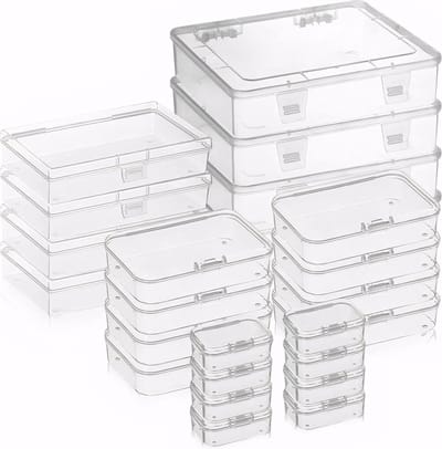 Vierkante Plastic Opbergdozen met Vouwdeksel - Set van 24 Stuks voor Kleine Voorwerpen en Knutselmaterialen, Diverse Maten