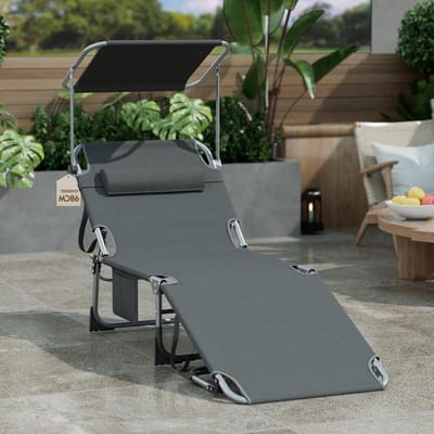 Zonneligstoel - Inklapbare stoel - Ontspannen in de tuin - Extra breed met dak - 68 x 194 cm - Antraciet