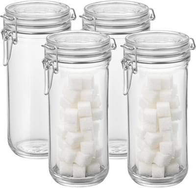 Bormioli Rocco Voorraad/weck pot - 4x - glas - transparant - 21 x 10 cm - 1 L