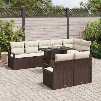 vidaXL - Tuinbank - Set - 9 - st - 8-Aantal - zitplaatsen - Bruin - en - Crème