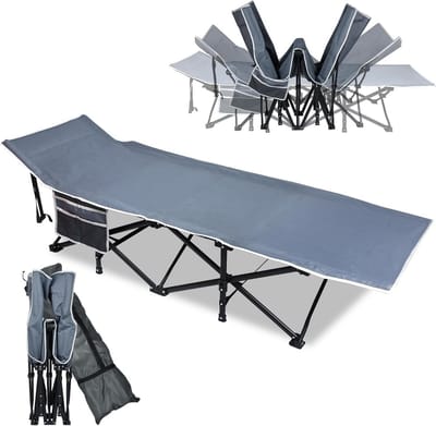 UISEBRT Campingbed, veldbed, inklapbaar, draagbaar, met draagtas en zijzak, stabiele campingstoel van Oxford-weefsel, belastbaar tot 250 kg, ideaal voor binnen en buiten, camping