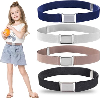 Verstelbare elastische riem voor kinderen - Set van 4 kleuren met vierkante gesp, ideaal voor jongens en meisjes - Comfortabele en duurzame stretchriem