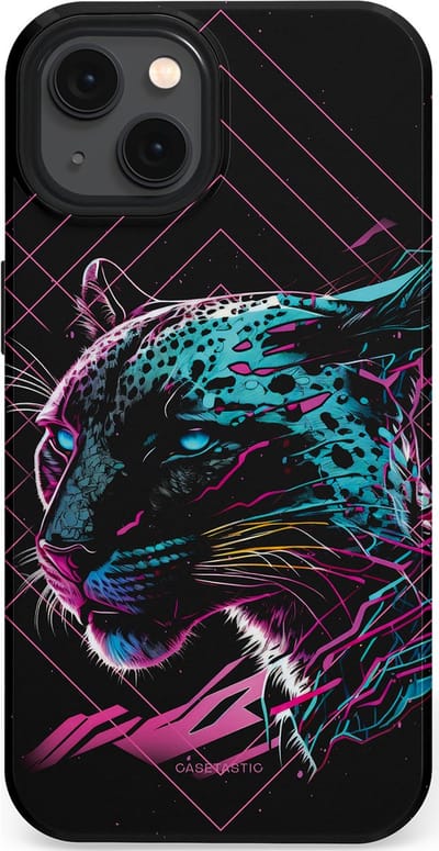 Casetastic hoesje geschikt voor Apple iPhone 13 - MagSafe - Dubbellaagse bescherming - Neon Jager - Fashion Case - Zwart Petrol