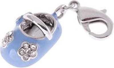 Zilveren Babyschoen blauw armband bedel