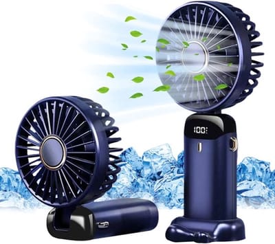 Handventilator - Elektrisch Draagbare Handventilator - Oplaadbaar - Powerbank - Extra Krachtig - Hand Tafelventilator Draadloos - 5 snelheden - oplaadbaar - inclusief houder - Mini Fan Oplaadbaar - Kleine Portable Ventilator met USB - Blauw