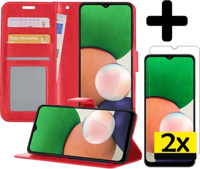 Hoesje - Met 2x Screenprotector - Geschikt voor Samsung Galaxy M22 - Luxe Pasjeshouder - Bookcase Portemonee - Flip Case - Kunstleer Book Case - Flipcase Hoes - Book Cover - Walletcase - Portemonneehoes - Telefoonhoesjes - Donkerroze