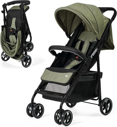 Lichte Kinderwagen - Buggy Reiswagen - Onderweg met baby - Automatisch inklappen - Tot 22 kg - Groen