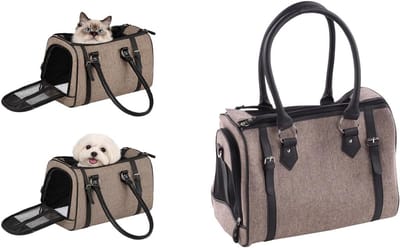 Draagtas hond – Draagtas kat – Flamingo Tatjana Bruin – 37 x 24 x 31 cm – ventilatiegaas – ritssluiting voor/boven/achter – uitneembare bodem – veiligheidsriem – reistas hond & reistas kat