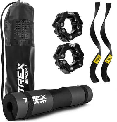Trex Sport TX-042BPS – Fitness Accessoires Set – Halteraccessoireset – Nekkussen, Riemen & Sluitingen – Voor Halterstangen Ø 25 mm – Comfortabel Trainen – Zwart
