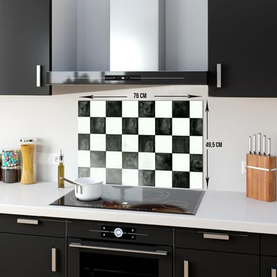 Schaakpatroon Tempered Glas Spatbescherming Voor Achter de Kookplaat 49,5cm x 76cm