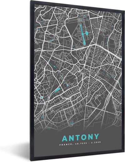 Fotolijst incl. Poster - Antony - Kaart - Plattegrond - Stadskaart - Frankrijk - 40x60 cm - Posterlijst