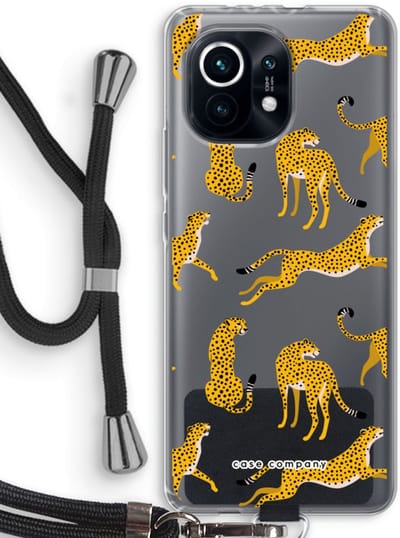 Case Company® - Hoesje met koord geschikt voor Xiaomi Mi 11 hoesje met Koord - Luipaard - Telefoonhoesje met Zwart Koord - Bescherming aan alle Kanten en Over de Schermrand