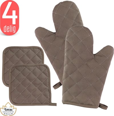 Tavas DREAM Ovenwanten Set Antraciet Katoen Ovenwanten en Pannenlappen Ovenwanten 2 stuks Hittebestendig Pannenlappen 2 stuks Ovenhandschoenen tot 250Â°C