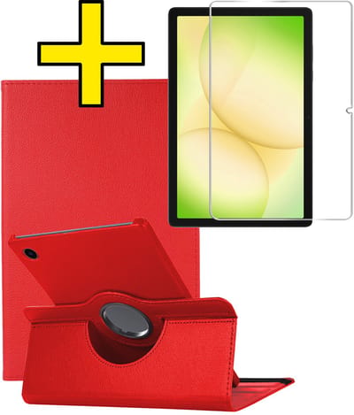 Hoes - Geschikt voor Samsung Galaxy Tab A11 Plus - Met Screenprotector - 360 Graden Draaibare Hard Cover Case - Tablet Hoesje Draaibaar - Rood