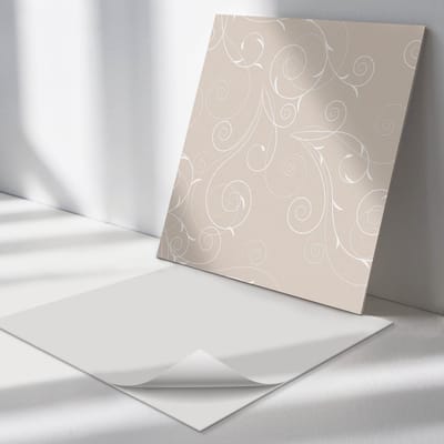 Wallfluent Vinyl Tegels - Delicate Spiralen en Bladeren Vinyl Vloer Tegels - 30 cm x 30 cm - Beige PVC Tegels - Set van 9 - Vierkant PVC Tegels - Patroon Plaktegels - Zelfklevende Vinyl Tegels - Plaktegels Keuken en Badkamer