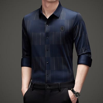 Lente en Herfst Zakelijke Kwaliteit Herenhemden Mode Casual Jong en Middelbare Leeftijd Slim Fit Naadloos Strijkloze Hemden voor Mannen XXXXL black