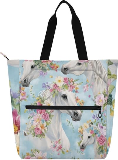 Bloemen Paarden Tassen - Draagtassen Kinderen - School Winkelen Strand - Waterdicht Nylon Materiaal