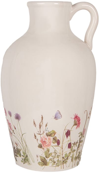 Clayre & Eef Decoratie Kan Ø 30x50 cm Beige Roze Keramiek Bloemen