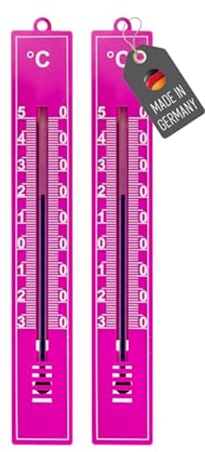 Set van 2 Tuinthermometers -30 °C tot 50 °C, Analoge Kunststof Thermometer voor Binnen en Buiten, 18 cm