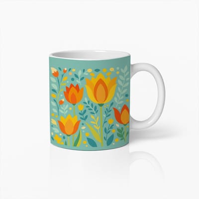 Kleurrijke Bloemenmok met Nederlandse Tulp Design – Vrolijke Koffiemok voor Lente & Natuurliefhebbers